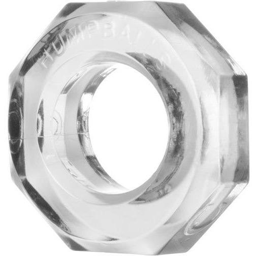 The Oxballs HUMPBALLS Cock Ring, by Oxballs, is a clear octagonal ring made from Skinflex TPR with rounded edges. Its smooth circular interior ensures body-safe use and visibility through the ring, while the surface has a slight reflective sheen for allure.