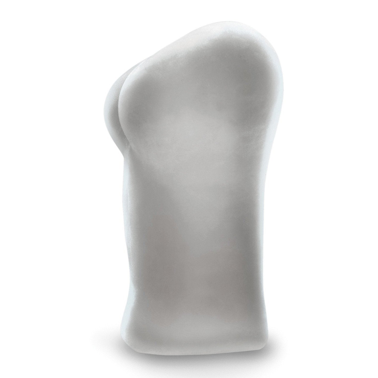 A side view of a white, curvy pillow with an ergonomic design for comfort and neck support is on display, reminiscent of the PDX Male Blow Go Mega Stroker. The pillow stands upright against a plain white background.