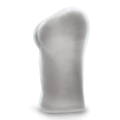 A side view of a white, curvy pillow with an ergonomic design for comfort and neck support is on display, reminiscent of the PDX Male Blow Go Mega Stroker. The pillow stands upright against a plain white background.