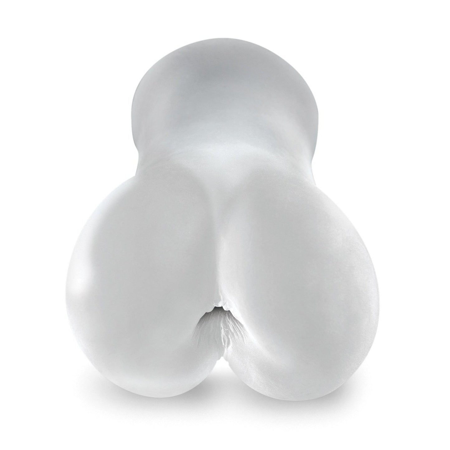 Resembling organic forms, the PDX Male Blow Go Mega Stroker by PDX is a white, smooth, abstract sculpture with two rounded protrusions and a cylindrical top. The simple white background enhances its design.