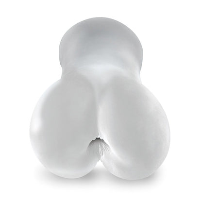 Resembling organic forms, the PDX Male Blow Go Mega Stroker by PDX is a white, smooth, abstract sculpture with two rounded protrusions and a cylindrical top. The simple white background enhances its design.