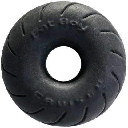 The Perfect Fit Cruiser Cock Ring is a black, donut-shaped rubber ring made from stretchy SilaSkin material with Fat Boy Cruiser embossed on it.