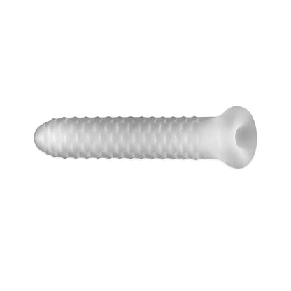 A close-up image of a white plastic wall anchor, similar to the craftsmanship of Perfect Fit Fat Boy Checker Plate Sheath by Perfect Fit, shows a ribbed body with a hollow flared opening. Designed for secure screw insertion, it contrasts against a plain white background.