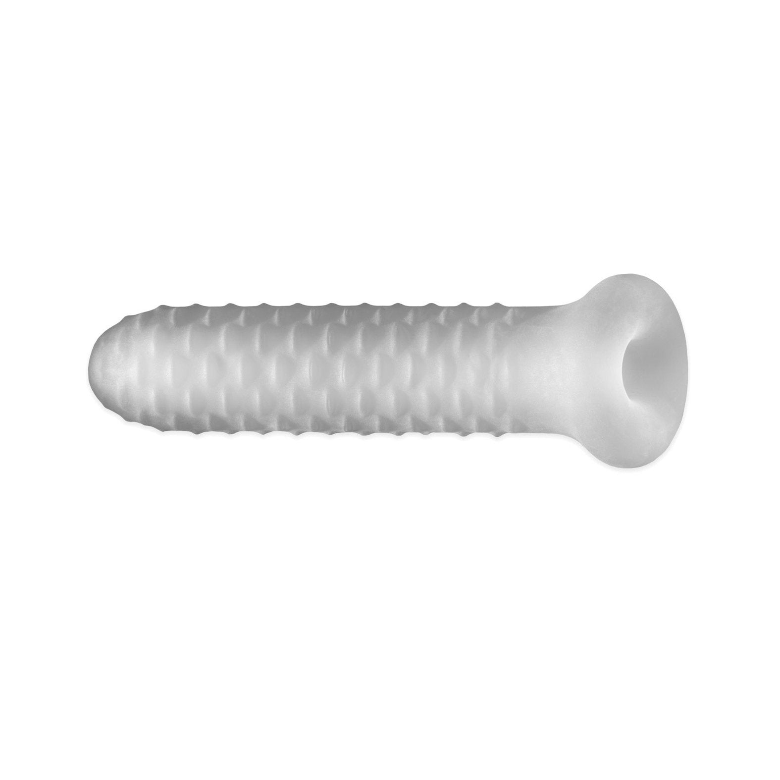 The Perfect Fit Fat Boy Checker Plate Sheath, from the Perfect Fit brand, boasts a white plastic design with a textured surface that expands inside walls to secure screws flawlessly. Its cylindrical shape and flared end ensure reliability for any project.