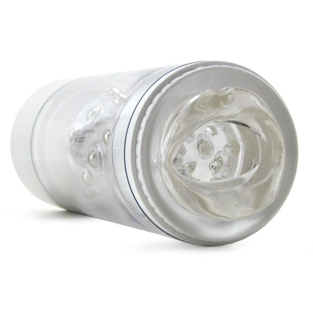 The Pipedream Extreme Roto-Bator, by Pipedream, is a transparent cylindrical automatic masturbator with a textured clear interior, designed as a personal accessory for an enhanced experience.