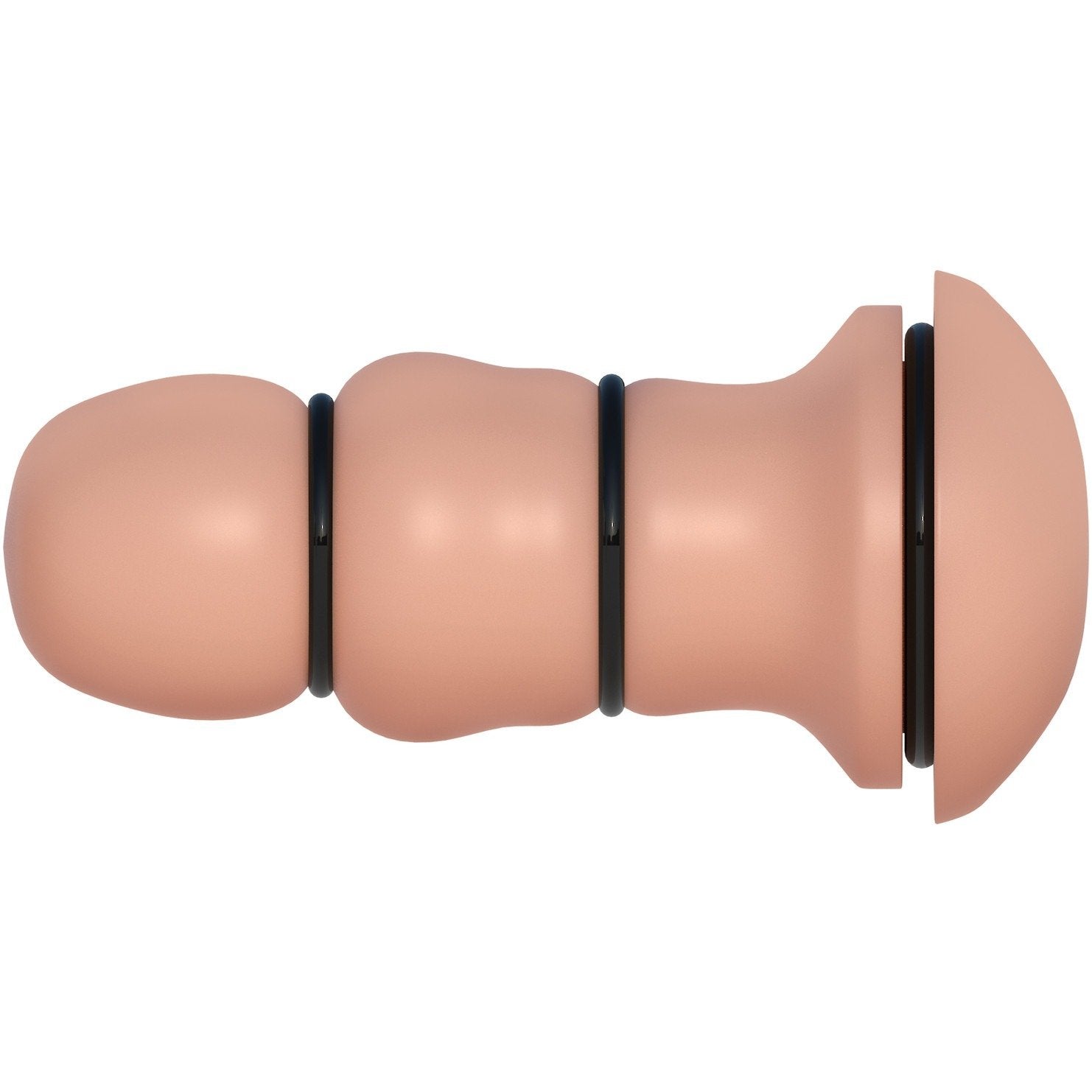 Against a white background, the Pipedream Extreme Toyz Fill My Tight Ass Masturbator by Pipedream is shown in a segmented, cucumber-like shape with black bands dividing the sections and a matte finish.