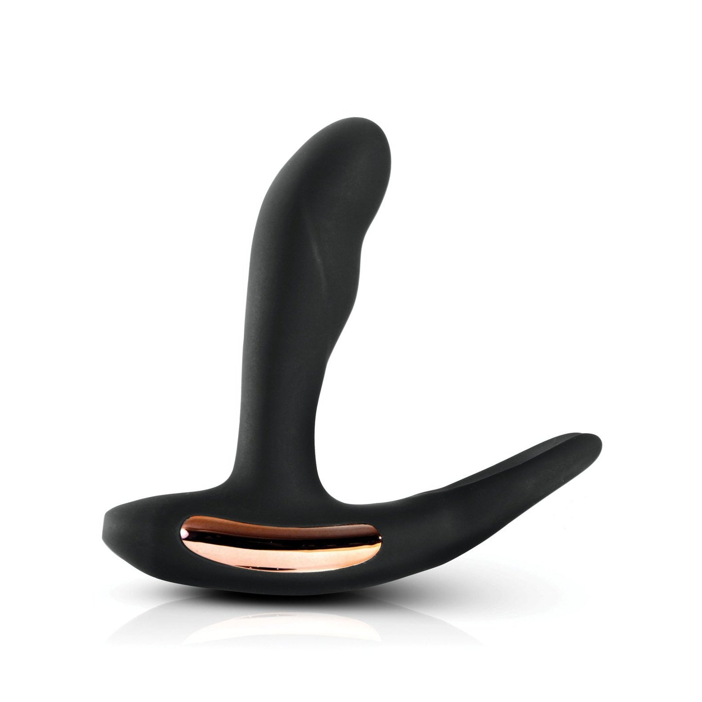 The Renegade Sphinx Warming Prostate Massager by NS Novelties is a sleek, black silicone device with a curved design, metallic accent, and dual ends for precise prostate stimulation.