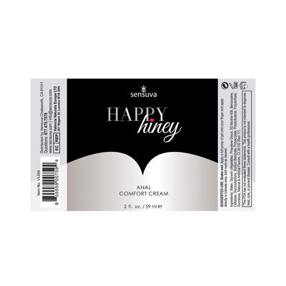 Discover Adams Toy Box Sensuva Happy Hiney Anal Desensitizing Cream, 2 fl. oz. (59 mL). The stylish black and silver packaging features branding and usage insights, promising a gentle desensitizing effect for enhanced comfort.