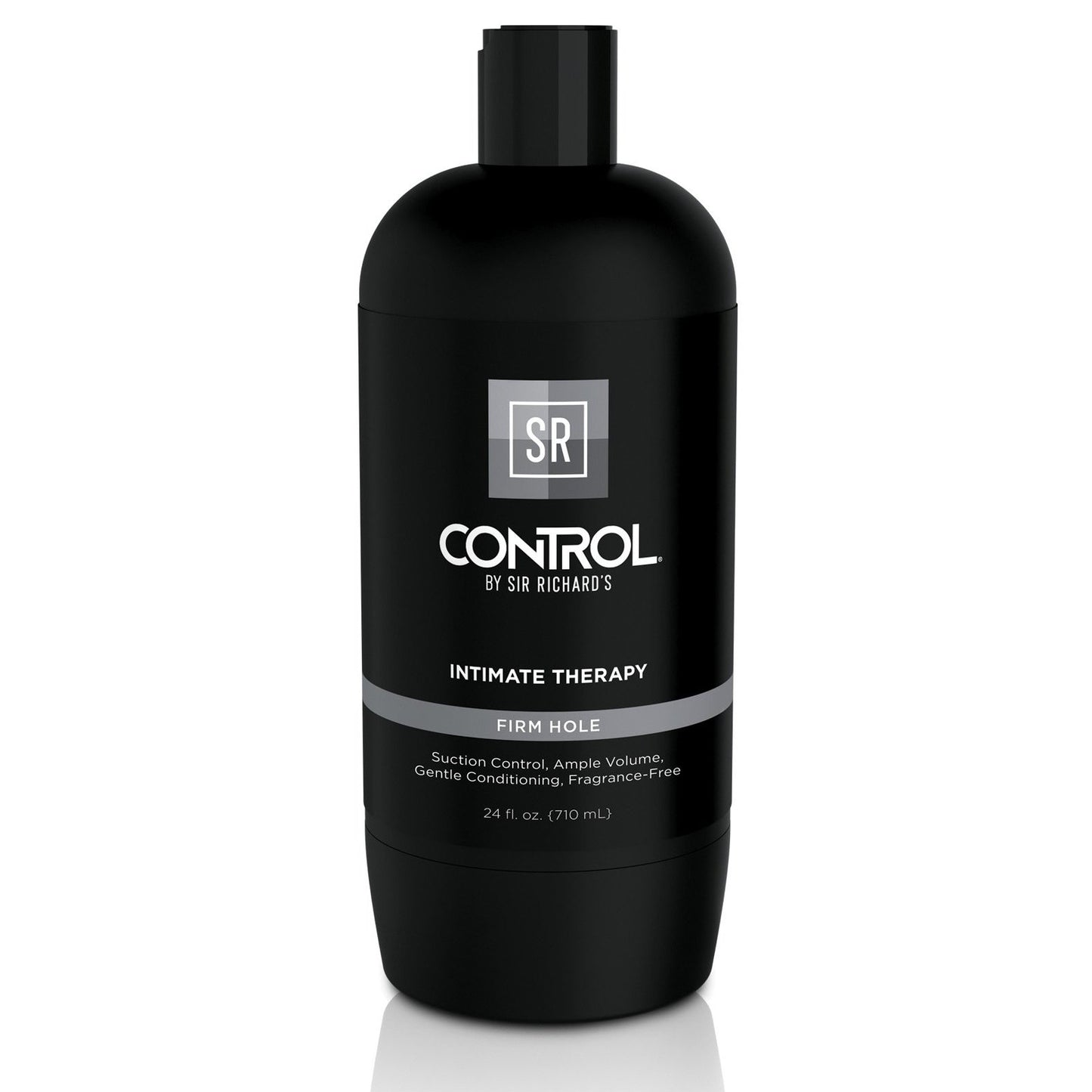 Introducing the sleek, black bottle of Sir Richards Control Intimate Therapy Anal Stroker from Adams Toy Box. This 24 fl. oz. (710 mL) formula labeled Firm Hole offers phthalates-free conditioning, suction control, and is fragrance-free for your anal stroker needs.