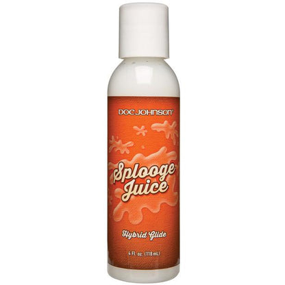 Doc Johnsons Splooge Juice lubricant, labeled Realistic Squirting Cum, features a faux cum formula in a 4 fl oz (118 mL) size with a white cap and an orange background in playful font.