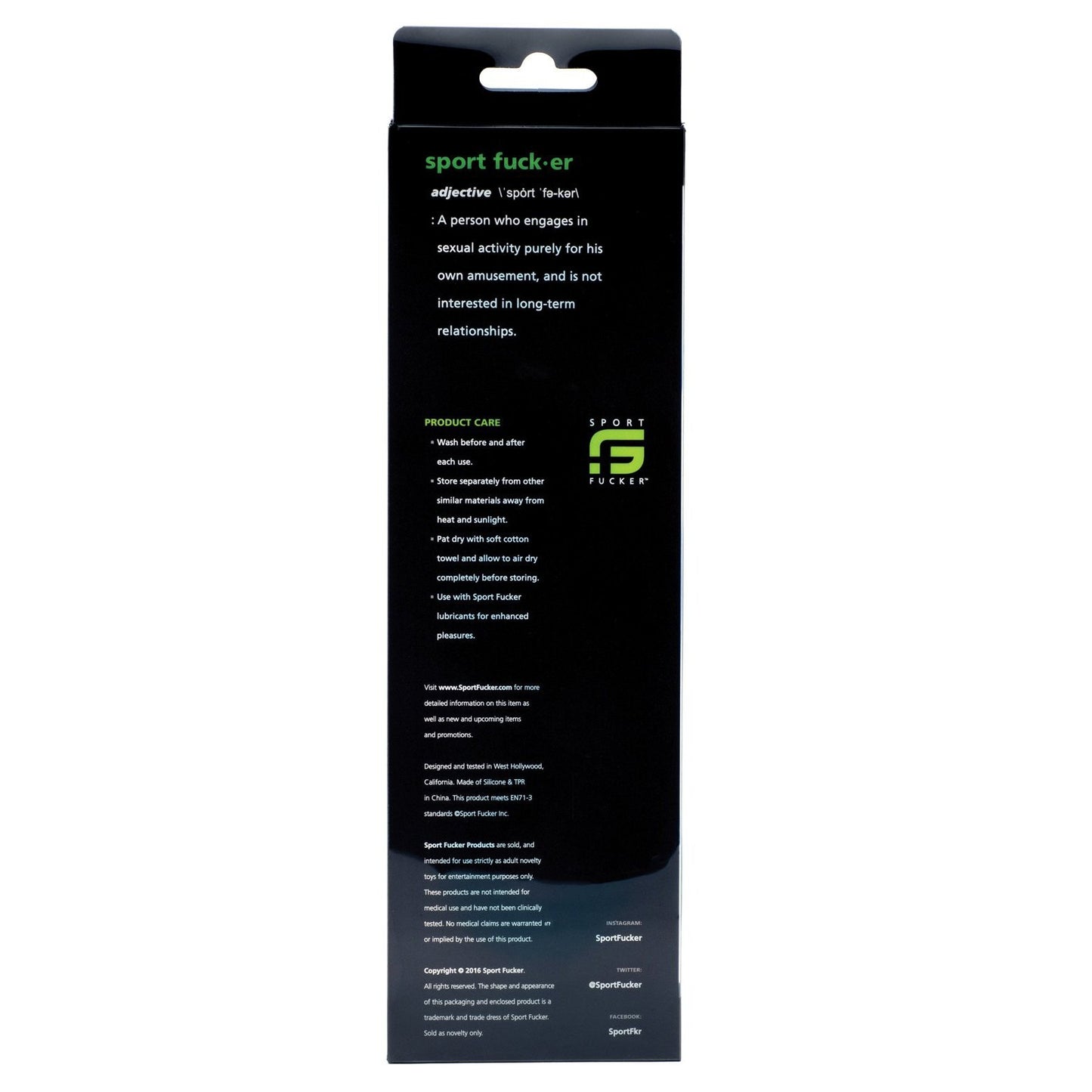 The Sport Fucker Chubby Cockring Pack of 3 comes in a black box with green and white text. It includes product care instructions and highlights the TPR stretches for an enhanced look and comfortable fit.