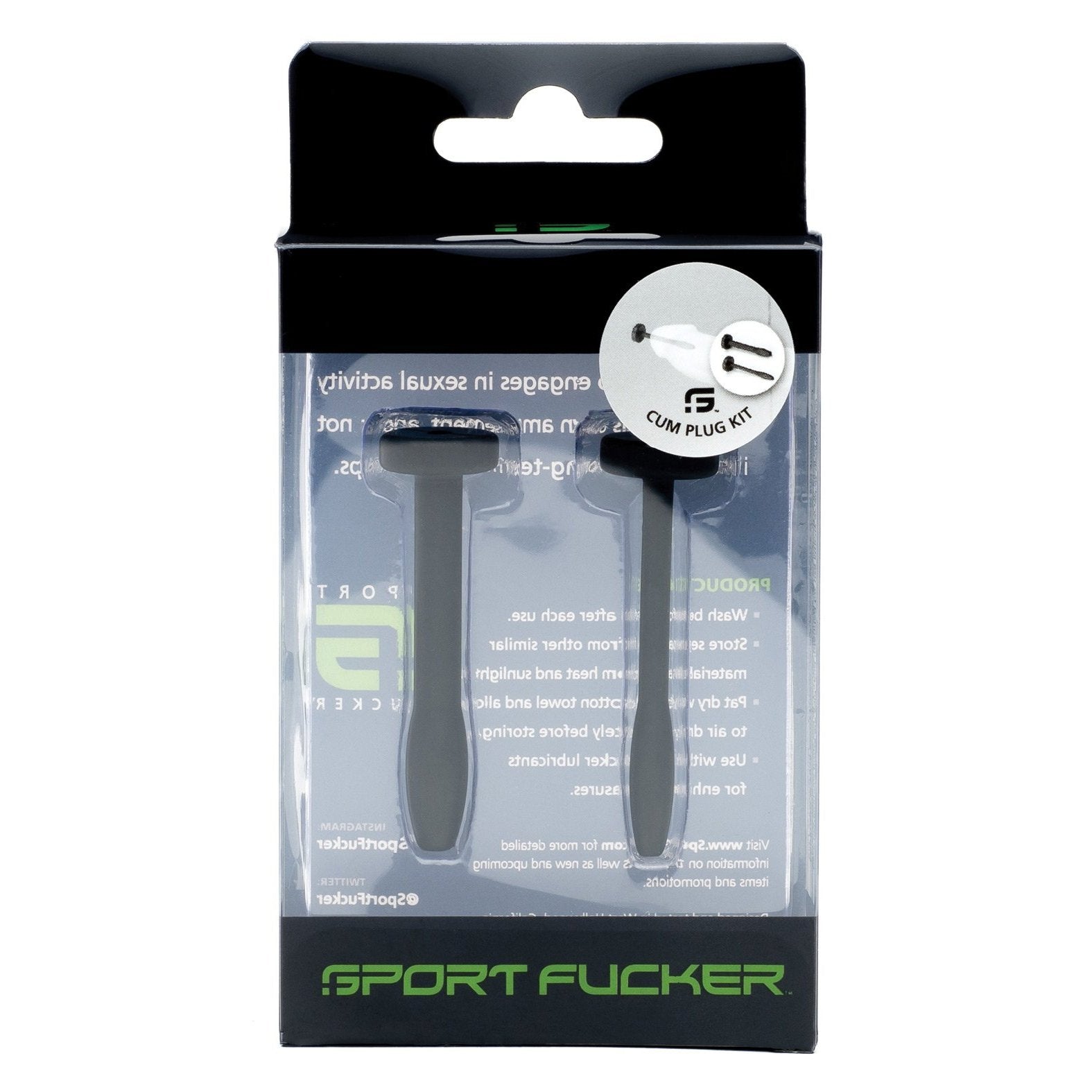 The Sport Fucker Cum Plug Kit features two black plugs made of medical-grade silicone. Its sleek transparent packaging highlights the brand, ensuring its bold identity and enhancing your sexual experience.