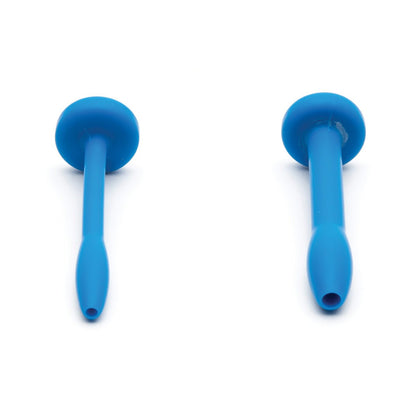 Two blue Cum Plugs by Sport Fucker, made from medical-grade silicone, are shown against a white background. They have bulbous ends with long, tapered tips for effective and safe cleaning of nasal passages.