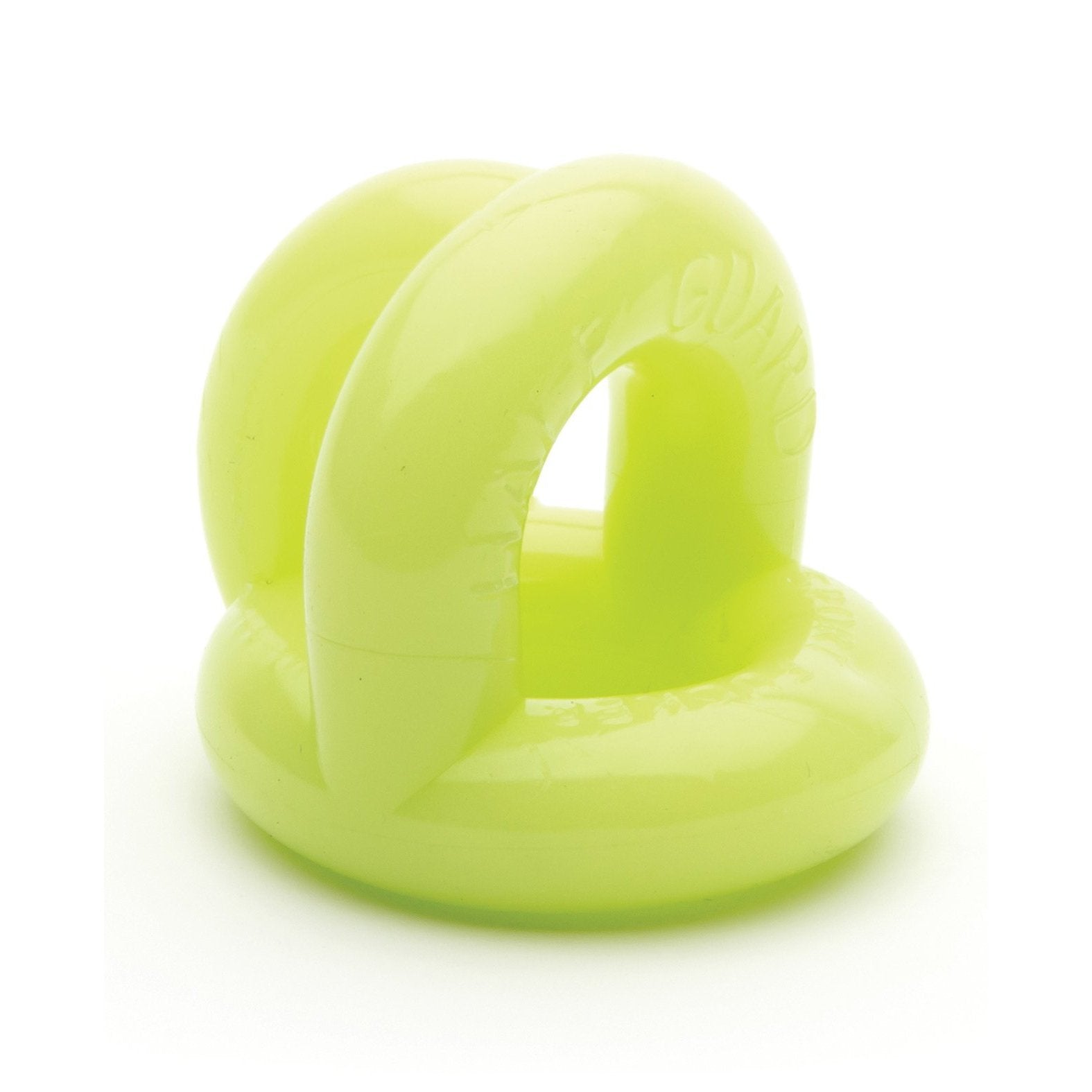 The Sport Fucker Half Guard by Sport Fucker is a lime green rubber toy featuring a round base and two opposing curved loops that create an open center. Made from Flex TPR, its smooth, shiny surface boosts its super stretchy texture, ideal for versatile play.