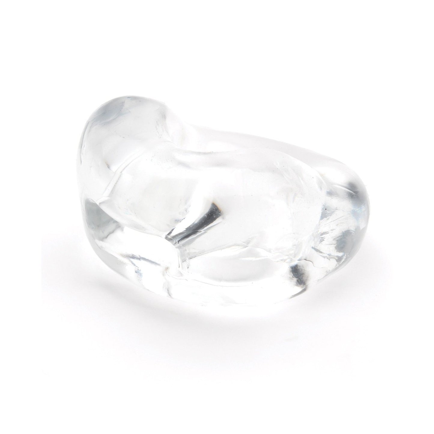 The Sport Fucker Half Pipe from Sport Fucker mimics a transparent, irregularly shaped ice cube on a white background, showcasing smooth surfaces with subtle imperfections like the design of a bulge enhancer.