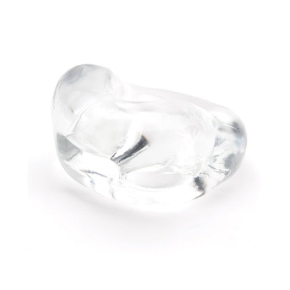 The Sport Fucker Half Pipe from Sport Fucker mimics a transparent, irregularly shaped ice cube on a white background, showcasing smooth surfaces with subtle imperfections like the design of a bulge enhancer.