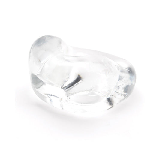 The Sport Fucker Half Pipe from Sport Fucker mimics a transparent, irregularly shaped ice cube on a white background, showcasing smooth surfaces with subtle imperfections like the design of a bulge enhancer.