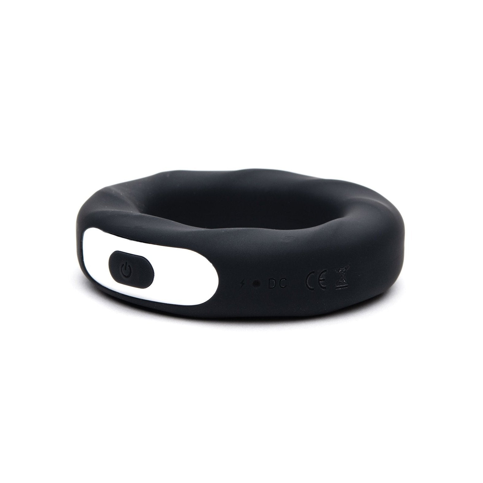 The Sport Fucker Motovibe Rev Cockring by Sport Fucker is a sleek black electronic device crafted from medical-grade silicone, featuring a white power button and USB rechargeable design.