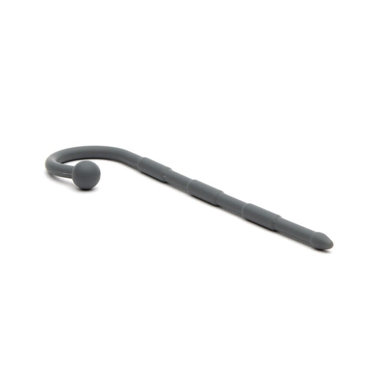 The Sport Fucker Ultra Sound by Sport Fucker is a gray, medical-grade silicone cane-style dog chew toy featuring a rounded handle and textured shaft, perfect for playful pet engagement.