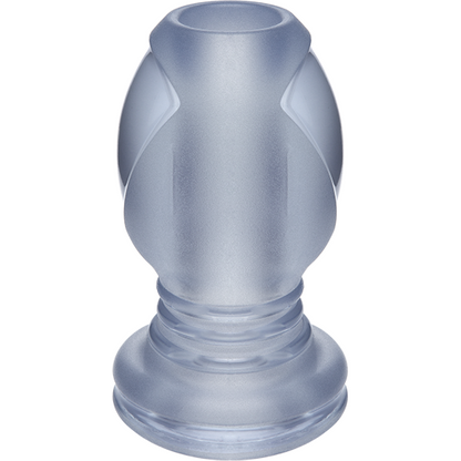 The TitanMen The Hollow by TitanMen is a transparent silicone stopper with a rounded top and flat base, featuring a smooth, frosted finish crafted from Sil-A-Gel material.