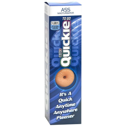 Image of the UR3 Quickie-To-Go - Ass box by Doc Johnson, featuring Its A Quick Anytime Anywhere Pleaser against a blue background.