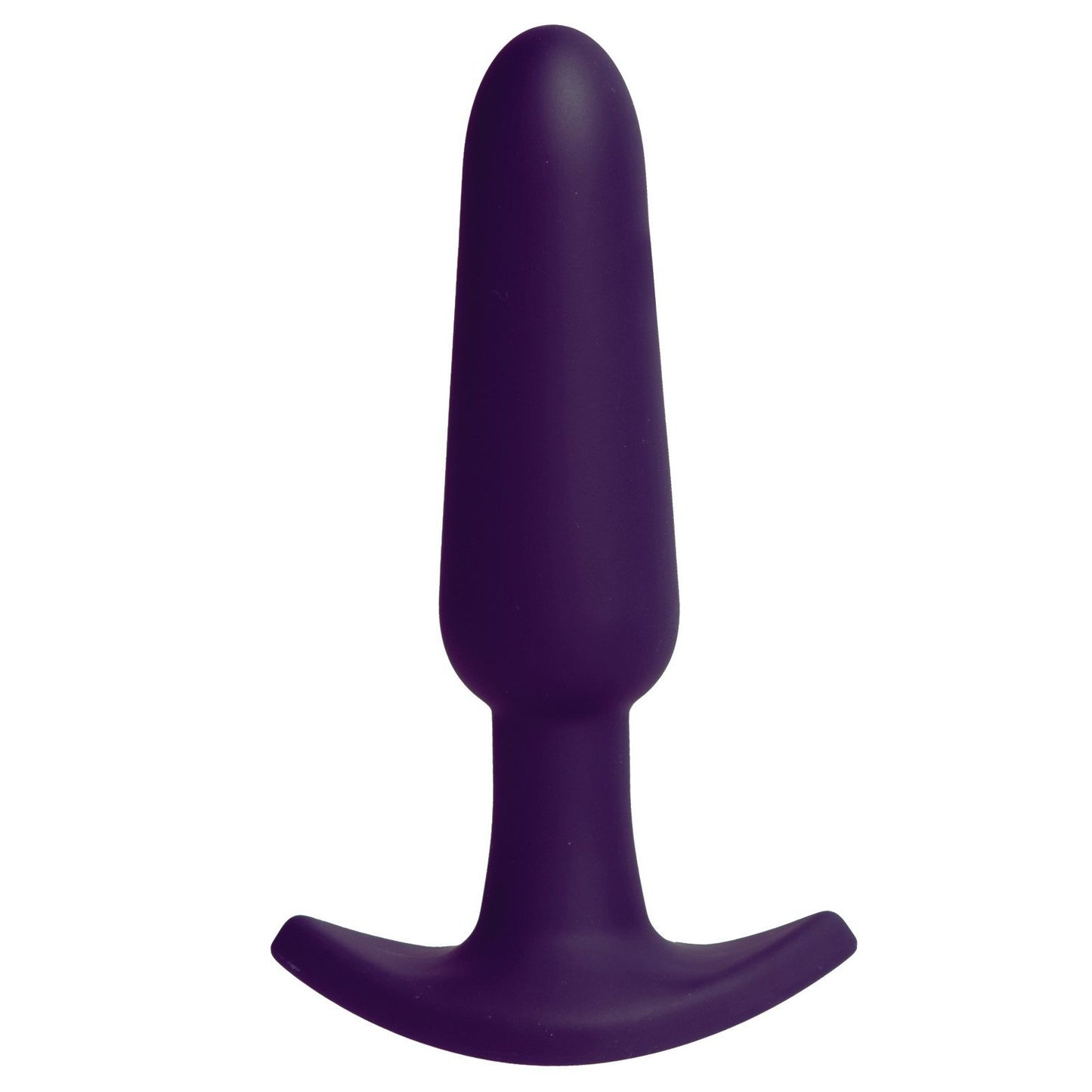 The VeDO Bump Rechargeable Anal Vibe, a beginner-friendly purple silicone plug with a tapered top and curved base, is showcased against a white background.