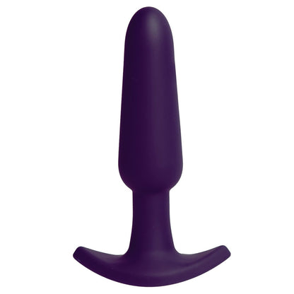 The VeDO Bump Rechargeable Anal Vibe, a beginner-friendly purple silicone plug with a tapered top and curved base, is showcased against a white background.