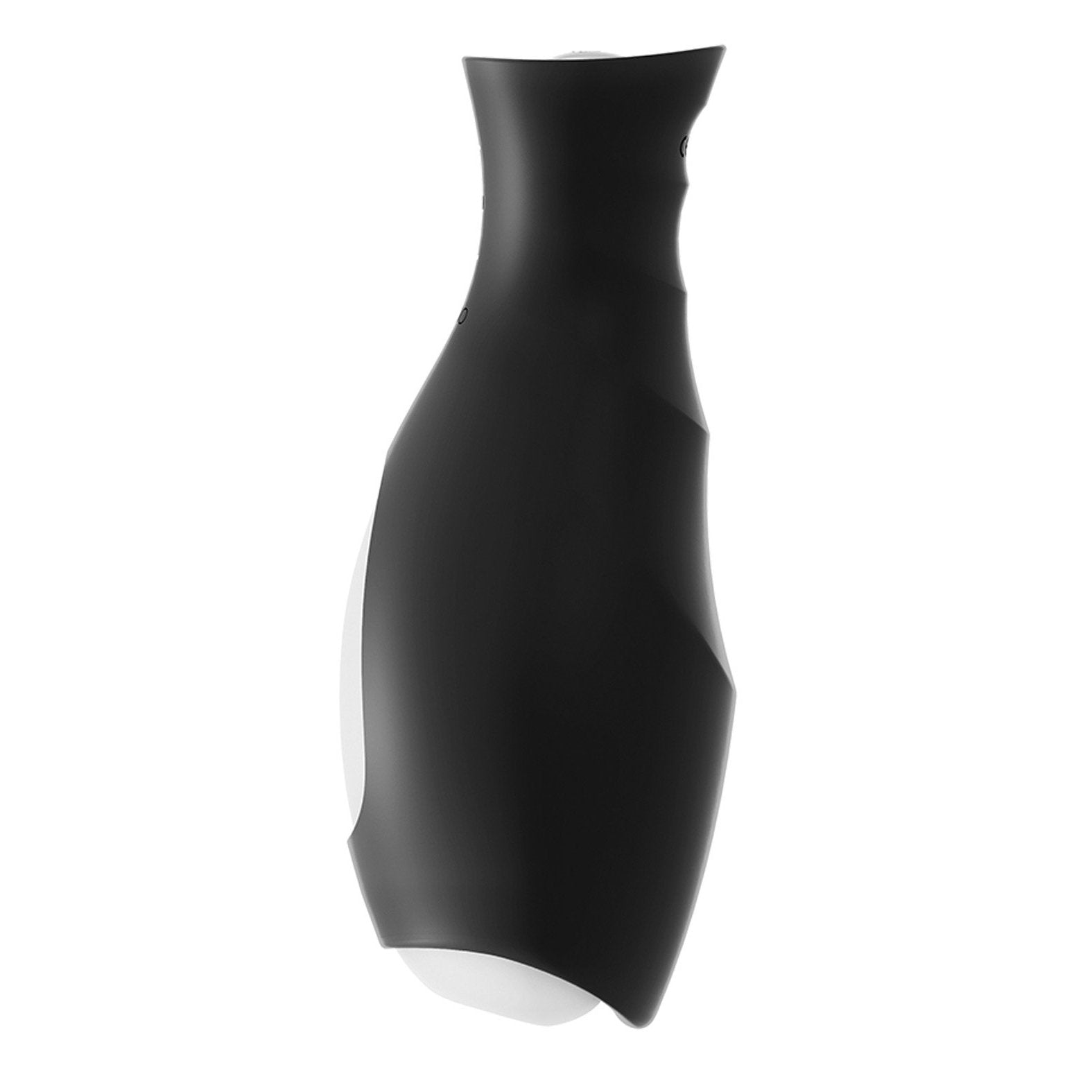 A sleek black and white design crafted from silicone and ABS plastic best describes the VeDO Torpedo Vibrating Rechargeable Strokers smooth, curved exterior.